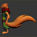 Orange Squirrel Like Game Character With Big Tail Green Pants Red Scarf And Green Top