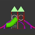 Colorful Kids Playground Building Structure With Green Orange Yellow Slides Towers Pipes