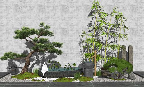 New Chinese style landscape sketch courtyard landscape waterfront landscape 3d model