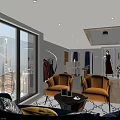 Clothing Store Interior Design With Staircase Display Racks And Seating Furniture