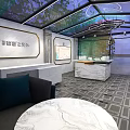 Elegant Wine and Tobacco Shop Exterior Design With Glass Facade Green Plants And Night Lighting