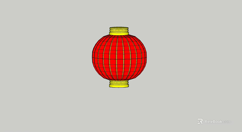 Traditional Red Striped Lantern With Yellow Edges For Festive Decorations 3d model 