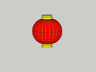 Traditional Red Striped Lantern With Yellow Edges For Festive Decorations 3d model