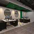 Modern Internet Cafe Interior With Green Plants Computers And Comfortable Seats 3d model