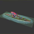 Detailed Naval Battleship Model Sailing On Blue Water Surface Emitting Smoke