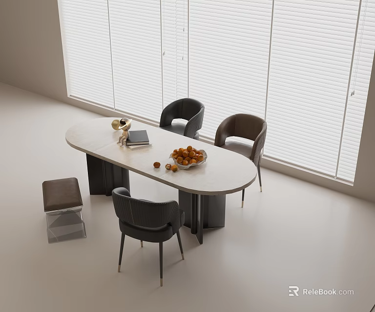 Modern Elegant Dining Table Set With Marble Top Gray Chairs And Light Room Interior 3d model 