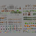 Cartoon Scene Design Elements With Various Trees Bushes Clouds Leaves And Eyes
