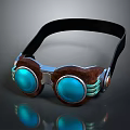 Vintage Leather Goggles With Blue Lenses Metal Frame And Black Strap