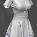 White Sailor Collar Short Sleeve Dress With Blue Stripes And Pleated Skirt