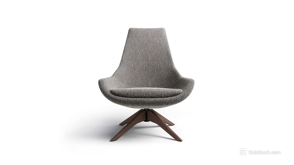 Modern Minimalist Lounge Chair with Gray Fabric Curved Backrest and Three Legged Wooden Base 3d model 
