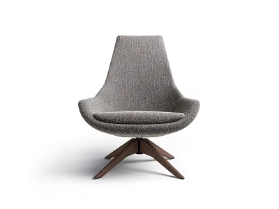 Modern Minimalist Lounge Chair with Gray Fabric Curved Backrest and Three Legged Wooden Base 3d model