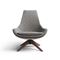 Modern Minimalist Lounge Chair with Gray Fabric Curved Backrest and Three Legged Wooden Base