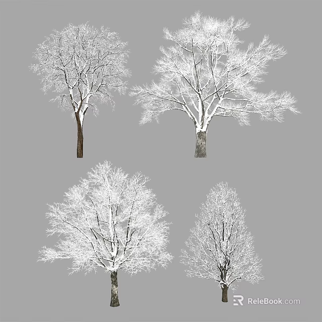 Snow Covered Trees In Winter With Frosty Branches And White Snow 3d model 