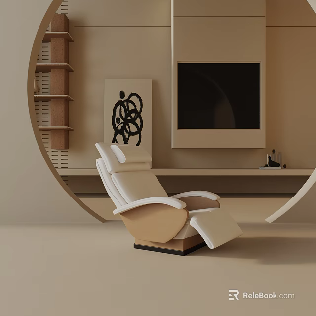 Modern Beige Reclining Lounge Chair In Living Room With TV Wall And Artwork 3d model 
