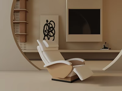 Modern Beige Reclining Lounge Chair In Living Room With TV Wall And Artwork 3d model