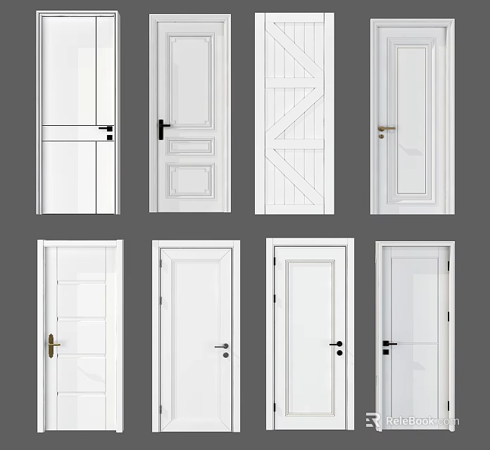 Various White Interior Swing Doors With Different Modern Designs For Home Use 3d model