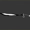Detailed Decorative Weapon Knife With Intricate Patterned Blade And Black White Striped Handle
