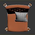 Comfortable Orange Leisure Chair With Tufted Backrest Wooden Frame And Checkered Pillow