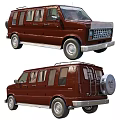 Classic Brown Van With Multiple Windows And Rear Spare Tire Rack