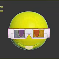 Yellow Smiley Face Wearing White 3D Glasses With Blue Red Lenses