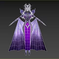 Game and Movie Character in Purple Sparkling Long Dress with Elaborate Headdress and Decorative Cloak
