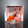 Colorful Furniture In Miniature Room With Piano Bookshelf Chair Table And Easel