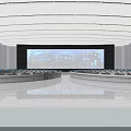 Modern Control Room With Large Display Screens Data Charts And Neatly Arranged Consoles