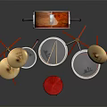 Professional Wooden Drum Set With Red Stands Gold Cymbals And Red Stool