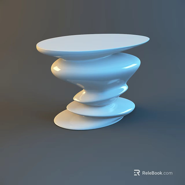Modern White Side Table with Spiral Design and Sleek Curved Structure 3d model 
