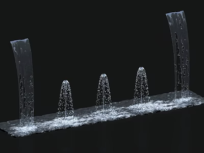 Garden Ornament Water Feature With Curved Transparent Panels And Flowing Fountain Spouts 3d model