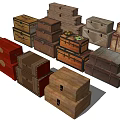 Vintage Wooden Boxes In Various Styles With Different Materials Stacked And Decorative Elements