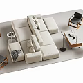 Beige Sectional Sofa With Black Wooden Accent Chairs And Side Tables In Modern Living Room