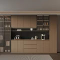 Modern Wooden Sideboard With Glass Doors Storage Shelves Wine Glasses Bottles And Drawers