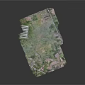 3D Aerial Terrain Model With Green Fields White Structures And Colored Plots
