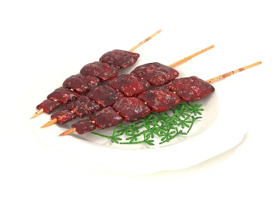 Juicy Grilled Lamb Skewers Served On White Plate With Fresh Herbs 3d model