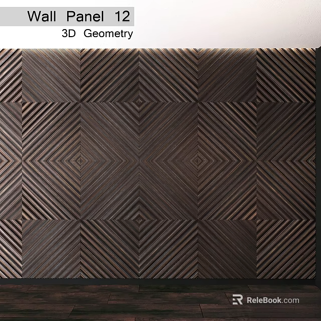 Dark Brown Textured Wall with Geometric Diamond Patterns and Interlaced Lines Design 3d model 