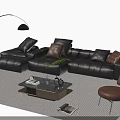 Modern Leather Sectional Sofa Coffee Table Set with Accent Pillows Floor Lamp and Chair
