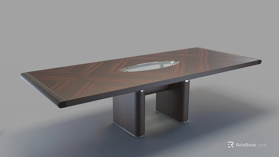 Modern Dark Wood Dining Table With Geometric Pattern And Transparent Center 3d model 