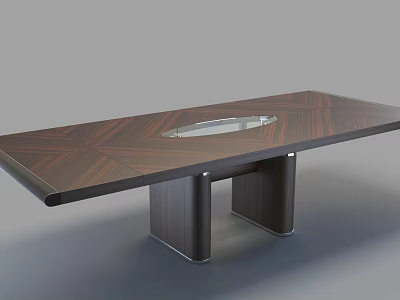 Modern Dark Wood Dining Table With Geometric Pattern And Transparent Center 3d model
