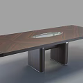 Modern Dark Wood Dining Table With Geometric Pattern And Transparent Center