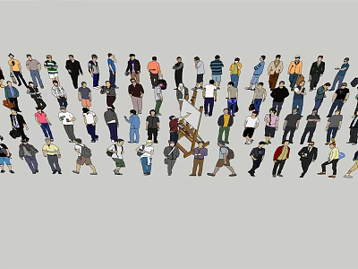 Diverse Group of People in Different Outfits Standing Together in Crowd 3d model