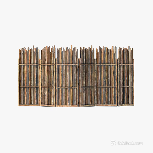 Natural Bamboo Fence With Traditional Slat Panels For Outdoor Garden 3d model 