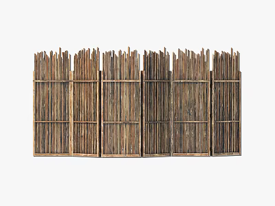 Natural Bamboo Fence With Traditional Slat Panels For Outdoor Garden 3d model