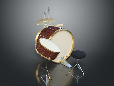 Professional Acoustic Drum Set With Wooden Shell Cymbal Pedal And Stool 3d model