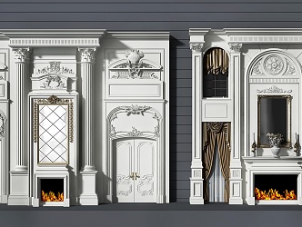 Jane European fireplace background wall 3d model