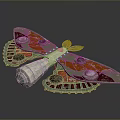Futuristic Mechanical Moth With Green Red Wings White Cylindrical Engine And Circular Parts