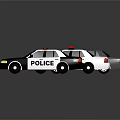 Three Police Cars With Emergency Lights Including White And Gray Vehicles