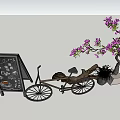 Vintage Bicycle Display With Chalkboard Coffee Menu Green Plants And Purple Flowering Tree