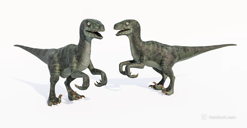 Realistic Reptile Dinosaur Models With Green Spotted Skin Standing Facing Each Other 3d model 