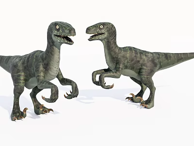 Realistic Reptile Dinosaur Models With Green Spotted Skin Standing Facing Each Other 3d model